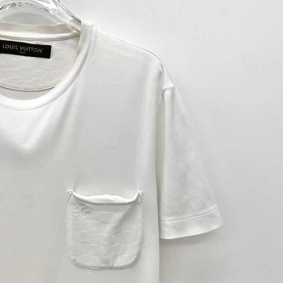 Louis Vuitton White Pocket Checkered Logo Embroidery Round Neck Short Sleeve T-S - Picture 7 of 8